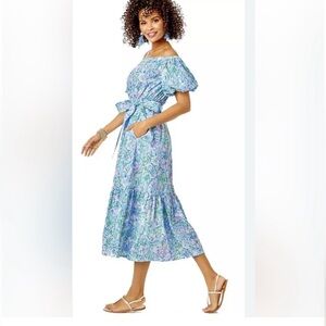 Lilly Pulitzer Tamie floral of the shoulder Midi Maxi Dress Size Small